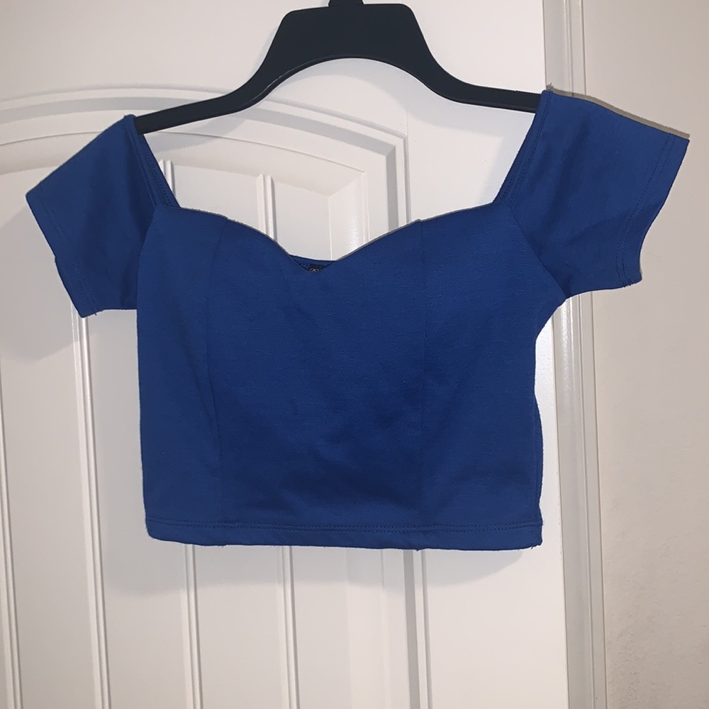 BLUE OFF SHOULDER CROP TOP